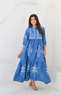 Narbonne kjole med broderier blue