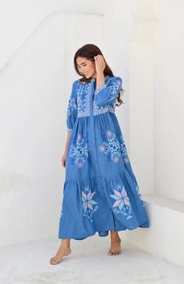 Narbonne kjole med broderier blue